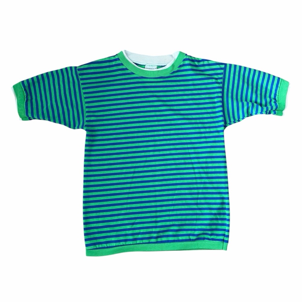 Vintage Chesterfield Green Blue Striped T Shirt Small USA Made